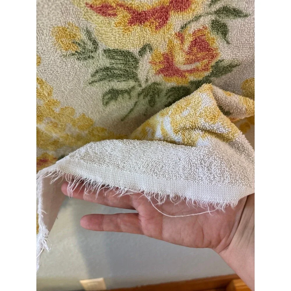 Cannon Bath Towel Vintage Yellow/Gold Floral Design, 100% Cotton Fringe Retro